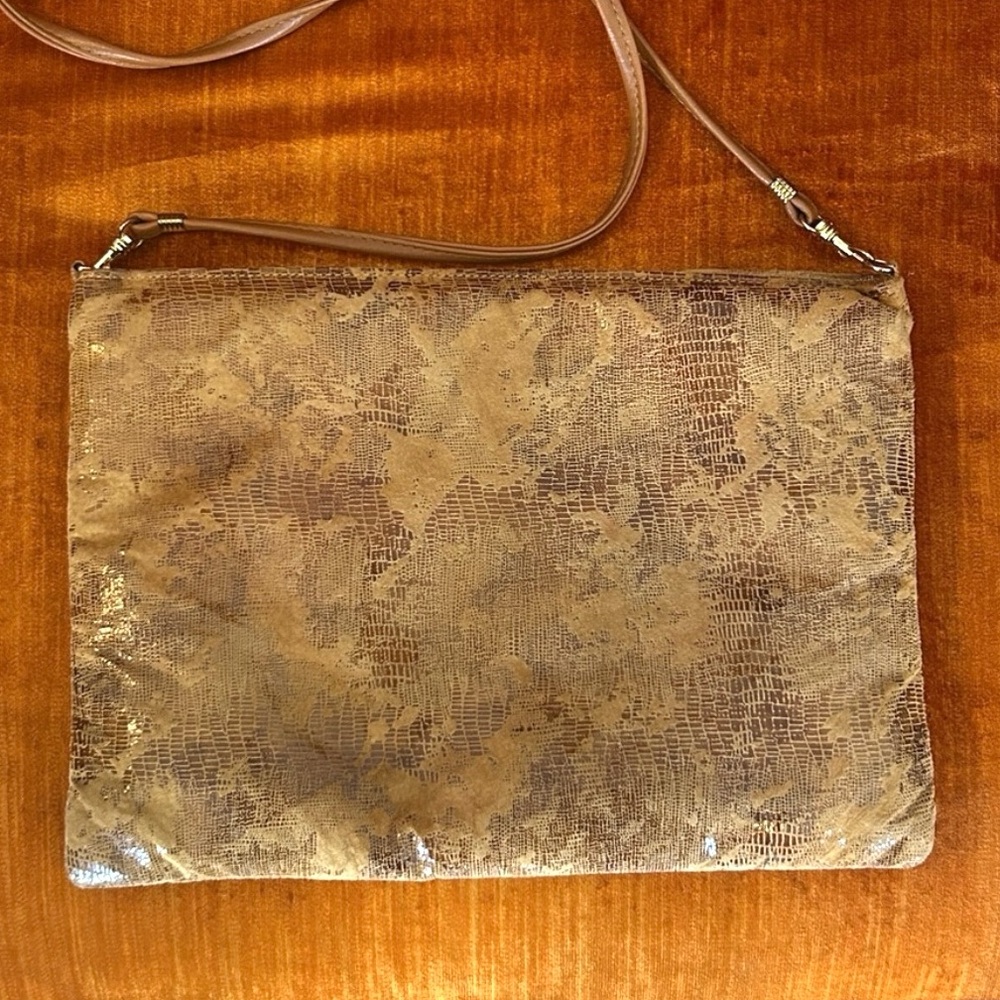 Bags by Pinky Genuine Leather made in USA Gold Lace Look Crossbody/Clutch Bag